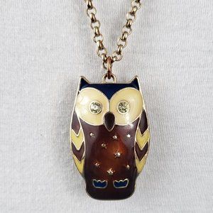 Blue & Brown Enamel Owl Necklace